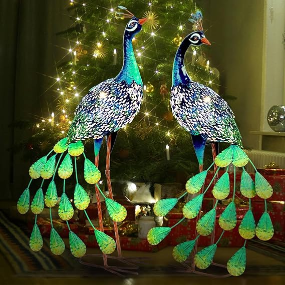 Metal Peacock Garden Statues – Set of 2