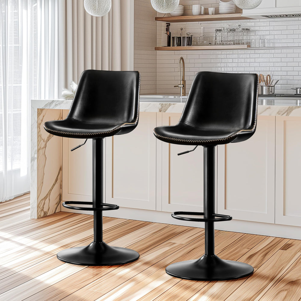 Adjustable Bar Stool Set of 2 – Microfiber Leather, Metal Frame