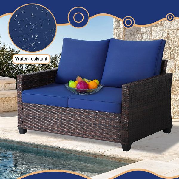 Outdoor Rattan Loveseat with Water-Resistant Cushions