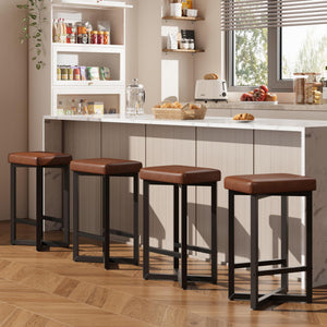 Counter Height Backless Bar Stools with PU Leather Seat & Metal Frame