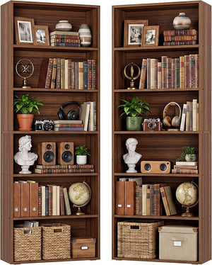 6-Tier Bookcase Set of 2, 70" Tall Floor Standing Bookshelf