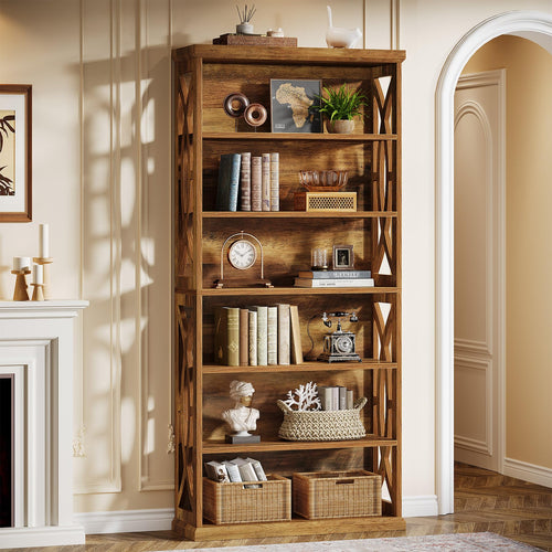 6-Tier Industrial Bookshelf, 71" Tall Freestanding Bookcase