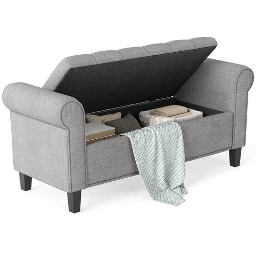Storage Ottoman Bench with Rolled Arms & Hidden Storage