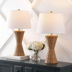 27" Natural Woven Rattan Hourglass Table Lamp Set of 2