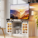 Farmhouse TV Stand with Sliding Glass Doors & LED Lights, 65"