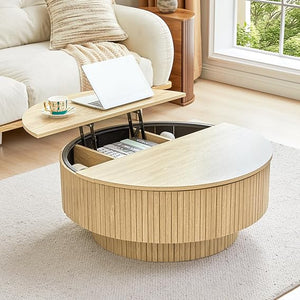Round Coffee Table with Lift-Top & Flip-Top Storage