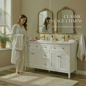 60" Double Sink Bathroom Vanity with Resin Basin & Shutter Doors