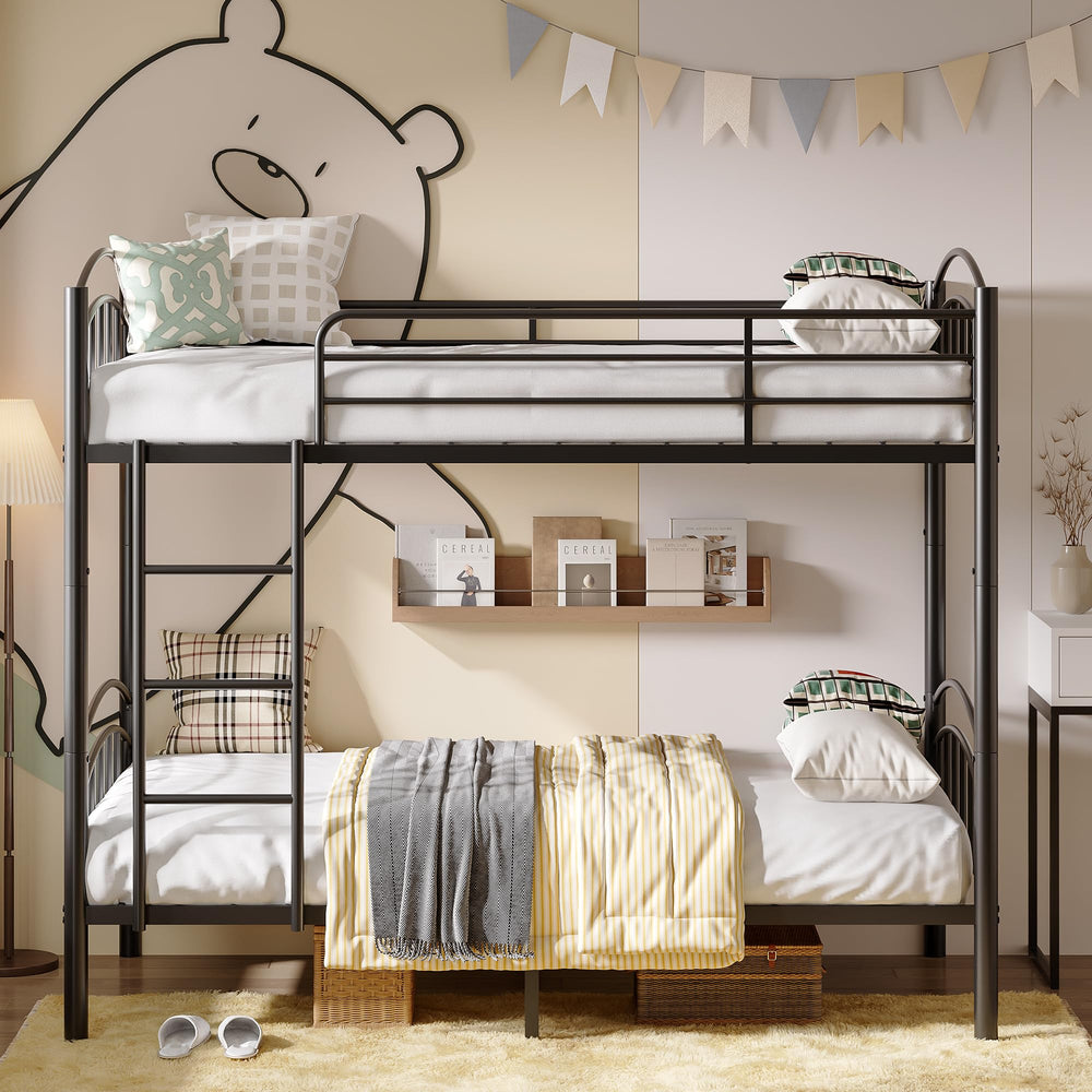 Twin Over Twin Bunk Bed Frame with Ladder & Guardrails