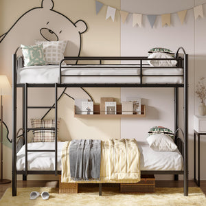 Twin Over Twin Bunk Bed Frame with Ladder & Guardrails