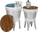 Farmhouse Metal Bucket Side Tables, Set of 2