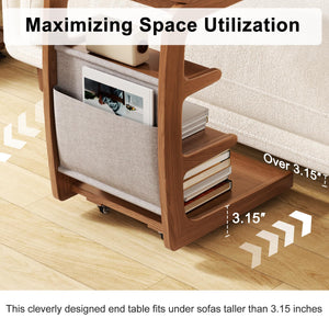 C-Shaped Rolling Side Table with Adjustable Desktop
