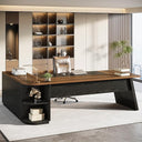 L-Shaped Executive Desk with Cabinet and Storage Shelves