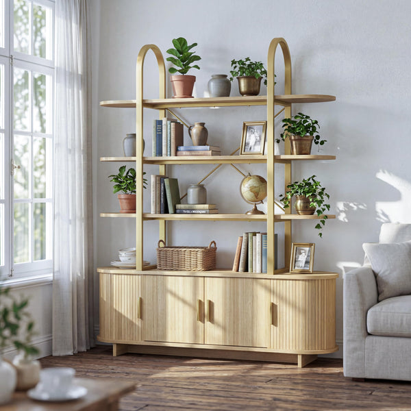 Arched Cabinet Bookshelf with Sliding Tambour Doors