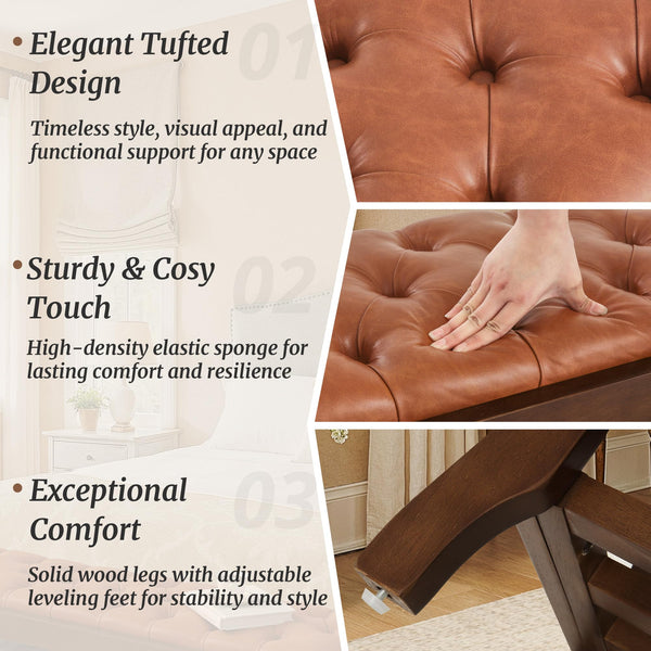59" PU Leather Entryway Bench with Open Shoe Storage