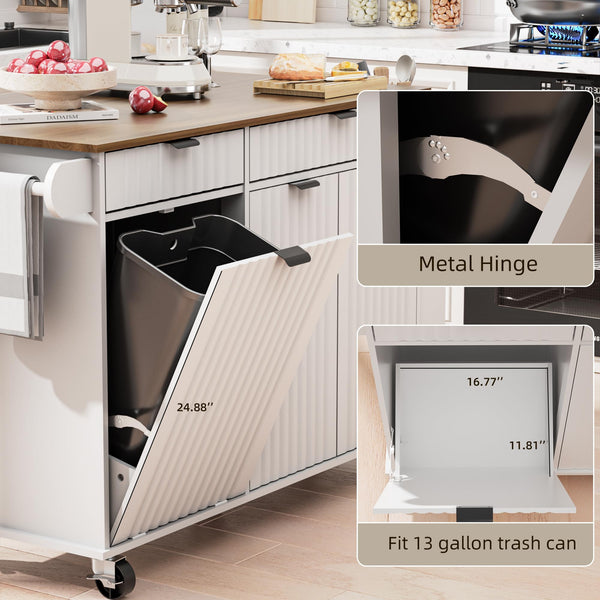 Rolling Kitchen Island with Wavy Door & Drop-Leaf Countertop