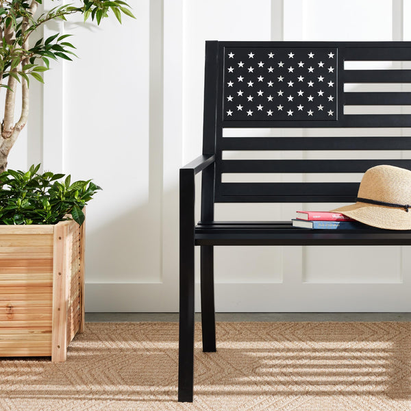 2-Person Steel Outdoor Bench with American Flag Backrest