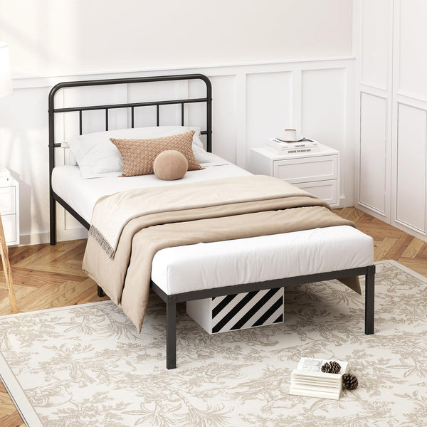 Metal Platform Bed Frame with Headboard & Under-Bed Storage