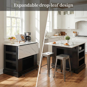 Kitchen Island with Drop Leaf & Power Outlet