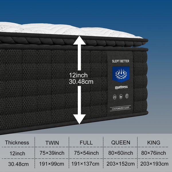 12 Inch Hybrid Pocket Spring Pillow Top Mattress