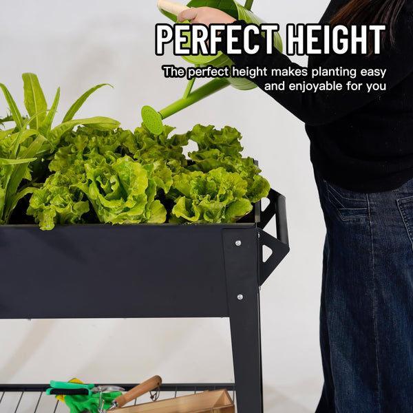 32" Tall Raised Garden Bed with Wheels & Bottom Shelf
