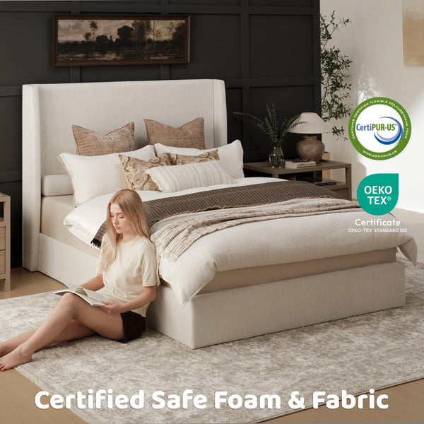 Queen/King Wingback Upholstered Platform Bed Frame