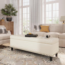 Faux Leather Storage Ottoman Bench, 51" Long, 30 Gallon, Tufted, Wooden Legs