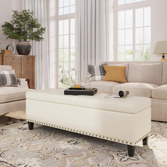 Faux Leather Storage Ottoman Bench, 51" Long, 30 Gallon, Tufted, Wooden Legs