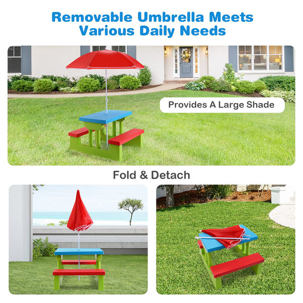 Kids Picnic Table Set with Removable Umbrella