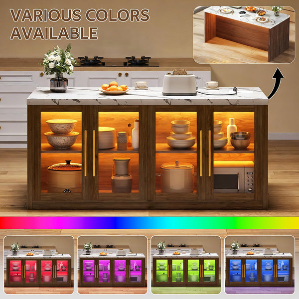 Rolling Kitchen Island with Storage & RGB Lighting