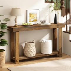 Farmhouse Solid Wood Console Table with Open Shelf