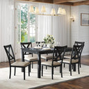 7-Piece Farmhouse Solid Wood Dining Table Set with 6 Upholstered Chairs