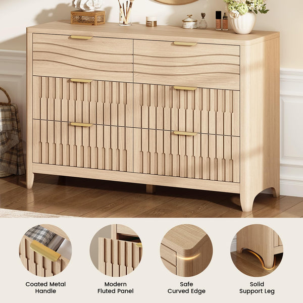 Fluted Dresser with 5 or 6 Drawers – Modern Wood Chest for Bedroom
