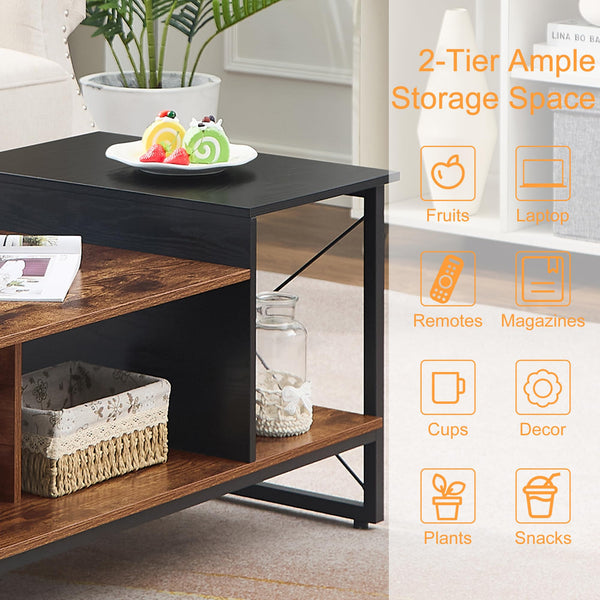 2-Tier Coffee Table with Storage Shelf