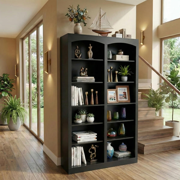 Arched Double-Wide Tall Bookcase, 12-Tier Open Display Shelf