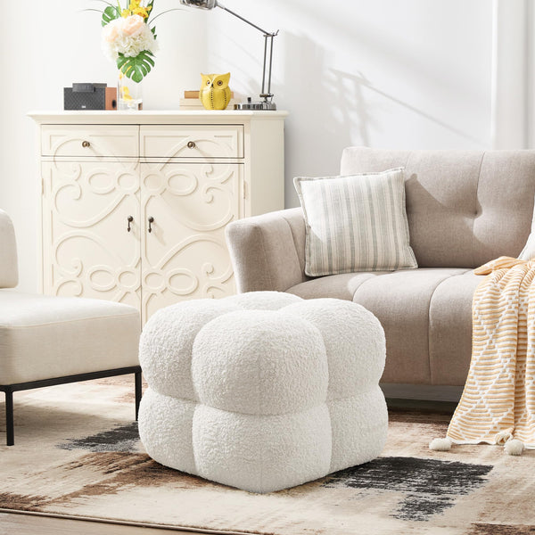 Square Sherpa Ottoman Stool with High-Density Foam