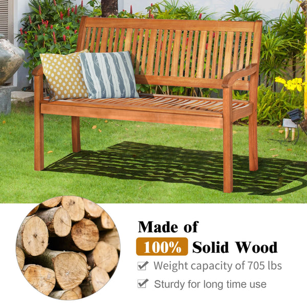 50" Solid Wood Outdoor Bench with Backrest & Armrests