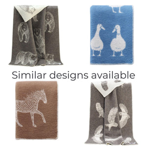 Wool Cotton Throw Blanket Reversible Sheep Print Farmhouse