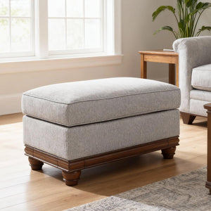 Farmhouse Upholstered Ottoman with Turned Legs