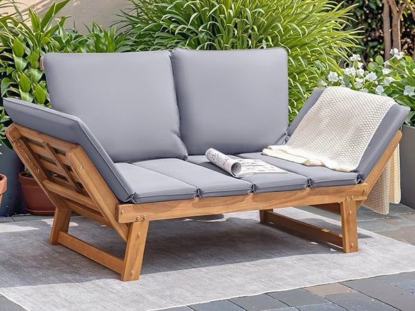 Convertible Outdoor Patio Couch with Acacia Wood Frame