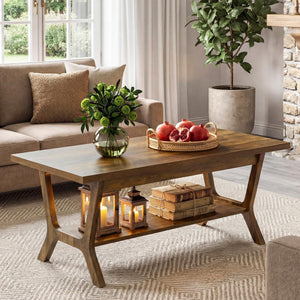 2-Tier Farmhouse Coffee Table with Storage Shelf