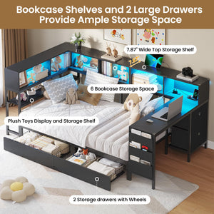 Twin Corner Bed Frame with Desk & Storage