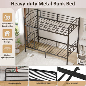 Twin Over Twin Bunk Bed Frame with Ladder & Guardrails