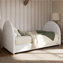Boucle Platform Bed Frame with Arch Headboard & Wood Legs