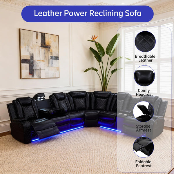 Power Reclining Leather Sectional Sofa