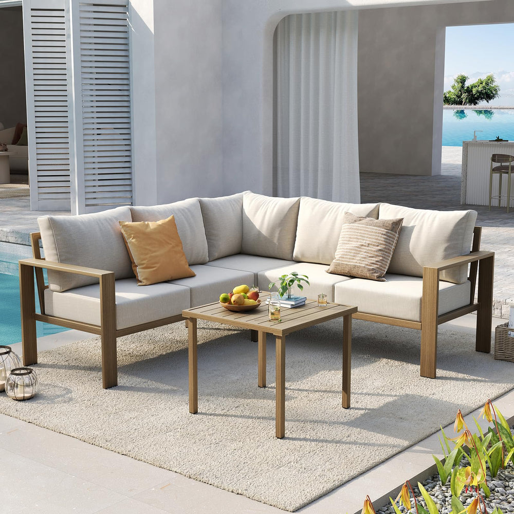 L-Shaped Outdoor Sectional Sofa Set with Coffee Table
