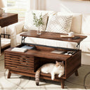 Lift Top Coffee Table with Storage & Sliding Door – Walnut Brown