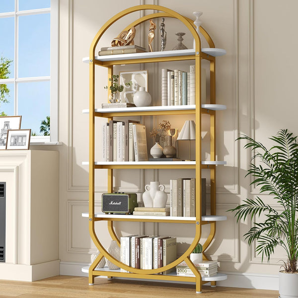 5-Tier Arched Bookshelf with Metal Frame