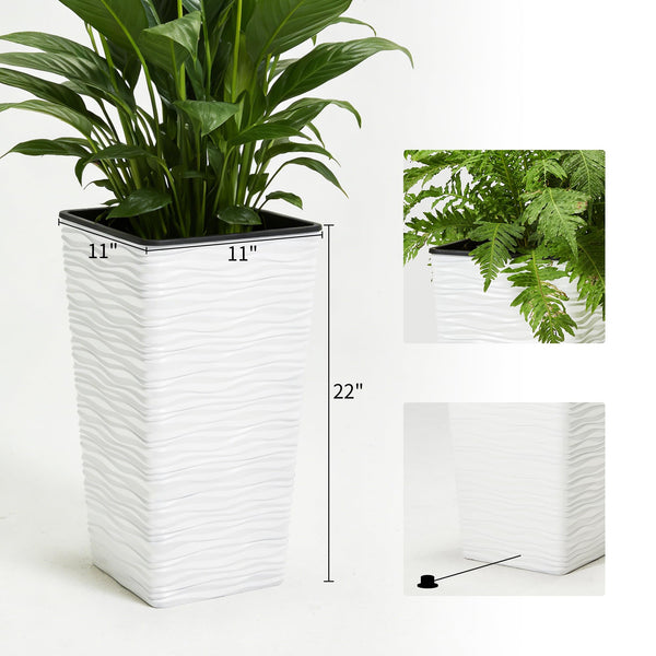 22-Inch Tall Square Tapered Plastic Planter with Inner Pot, 2-Pack