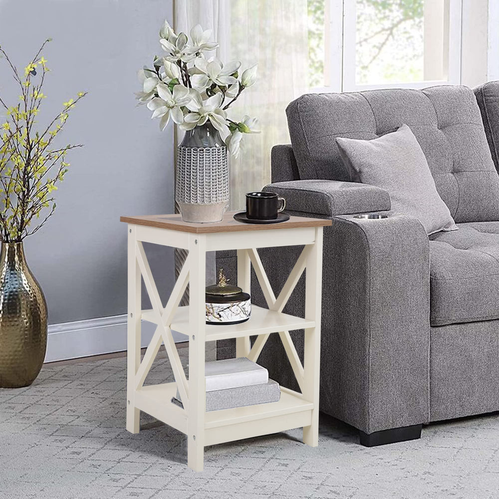 End Table Set of 2 with 3-Tier Shelf – Farmhouse Nightstand