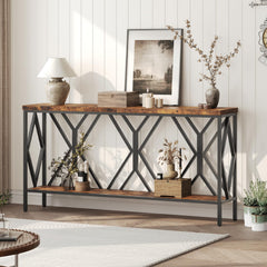 Industrial Console Table with 2-Tier Storage Shelf